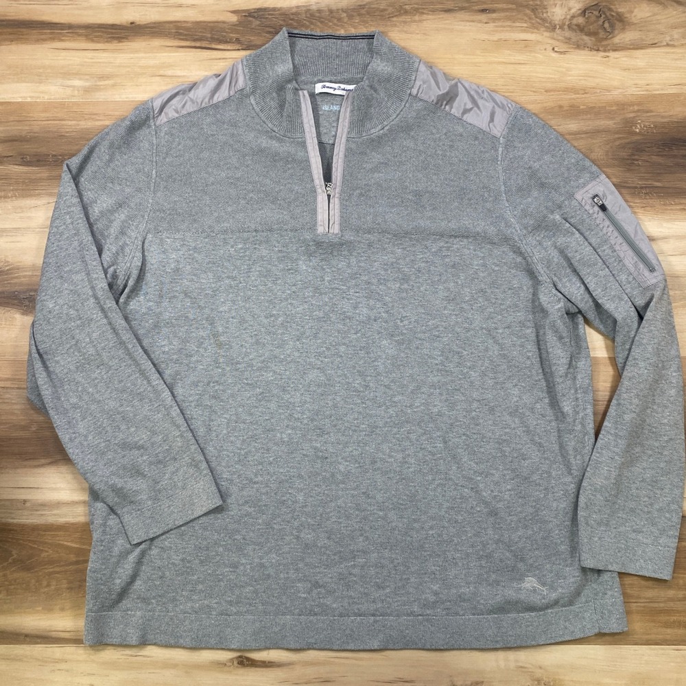 Tommy Bahama Quarter Zip Pullover XXXL IslandZone Cotton Blend Grey Sweater